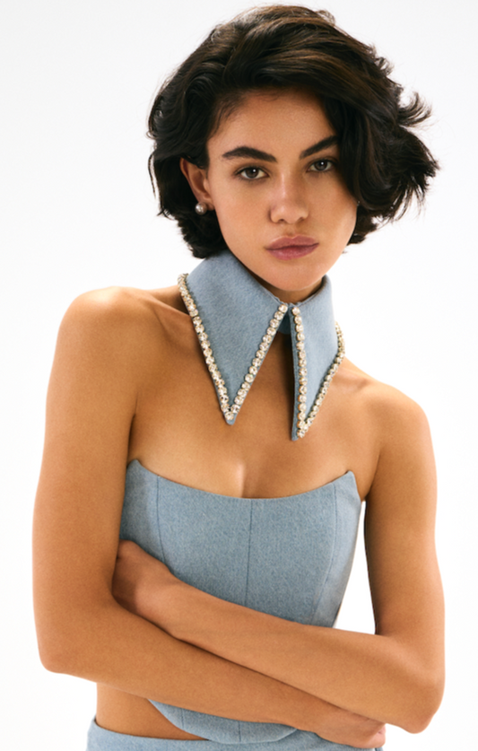 Denim Crystal Collar